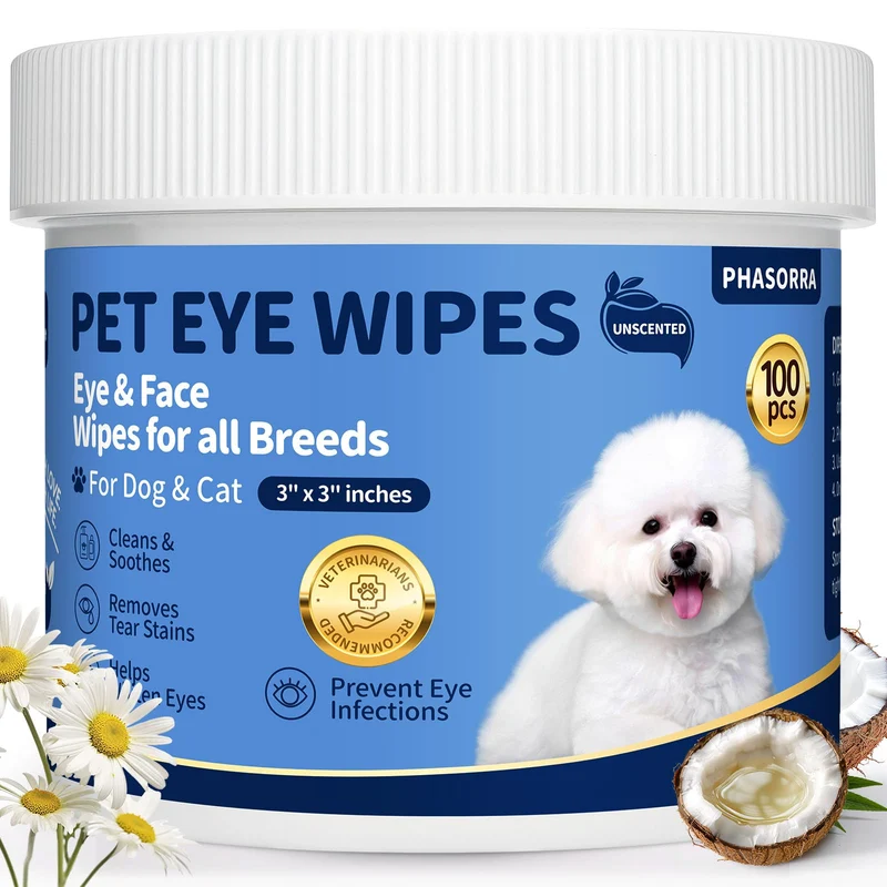 PHASORRA Lingettes Yeux Chiens et Chats – Délogage des taches et débris, 100 pièces