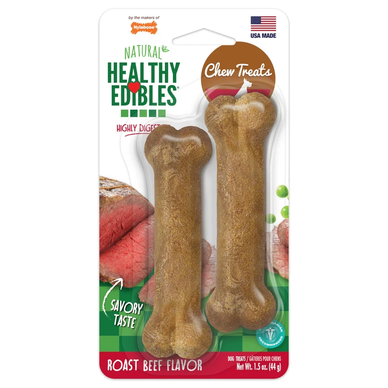Nylabone Healthy Edibles – Os a mastiquer longue duree au boeuf roti pour chiens, XS (2 pieces)