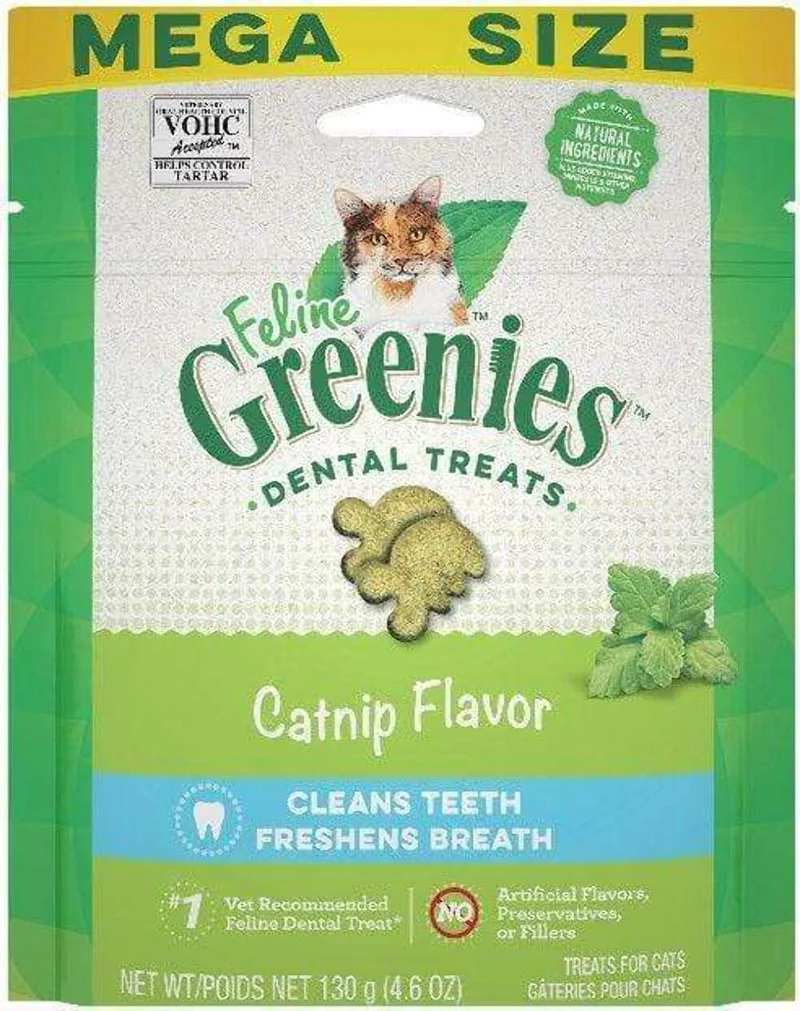 Greenies Friandises dentaires pour chats – Catnip, recommandées par les vétérinaires, sachet 4,6 oz