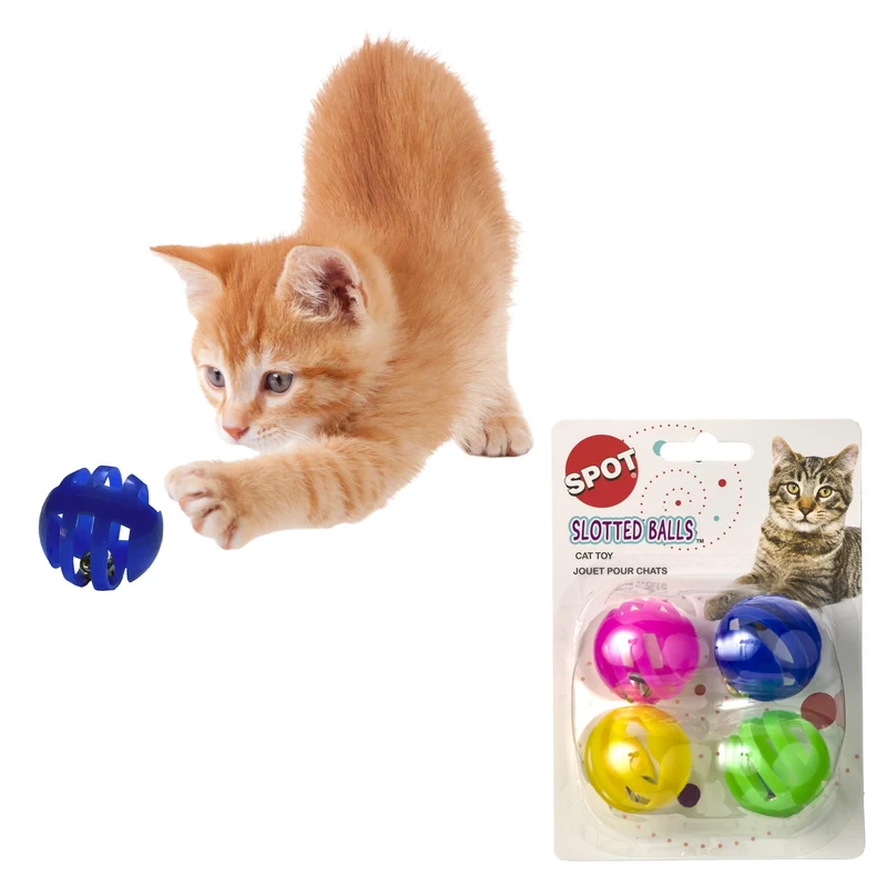 SPOT Balles à fentes pour chat — Ensemble interactif 4 pièces, cloche, sûr et non toxique