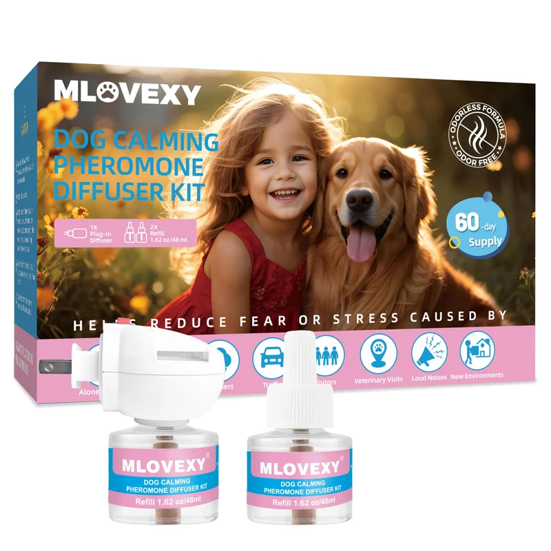 MLOVEXY Diffuseur Calmant pour Chiens – Phéromones calmantes, 60 jours (2 recharges, 1 diffuseur)