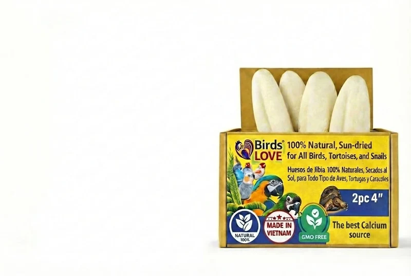 Birds LOVE – Os de seiche 3,5–4″ pour oiseaux – Calcium naturel séché au soleil & entretien du bec – 2 pièces avec support – Fabriqué au Vietnam
