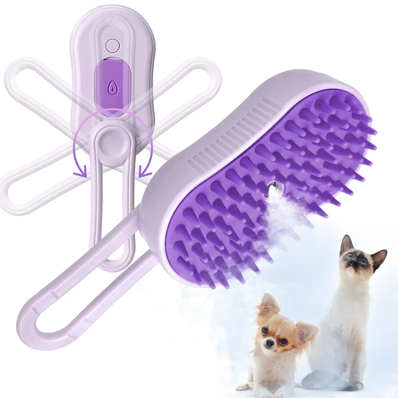 GKZ Cat Steam Brush – Brosse électrique 3 en 1 pour chiens et chats – massage, nettoyage et démêlage – Violet