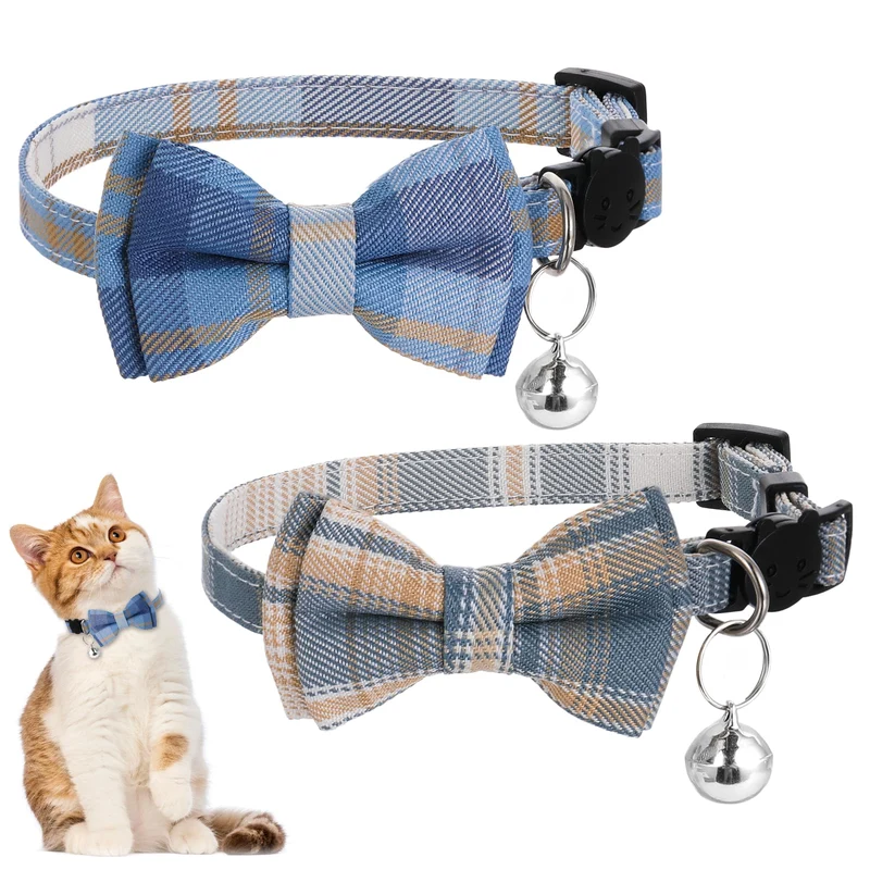 Xyembu Collier Chat Breakaway – Deux Cols Plaid avec Cloche et Boucle Amovible