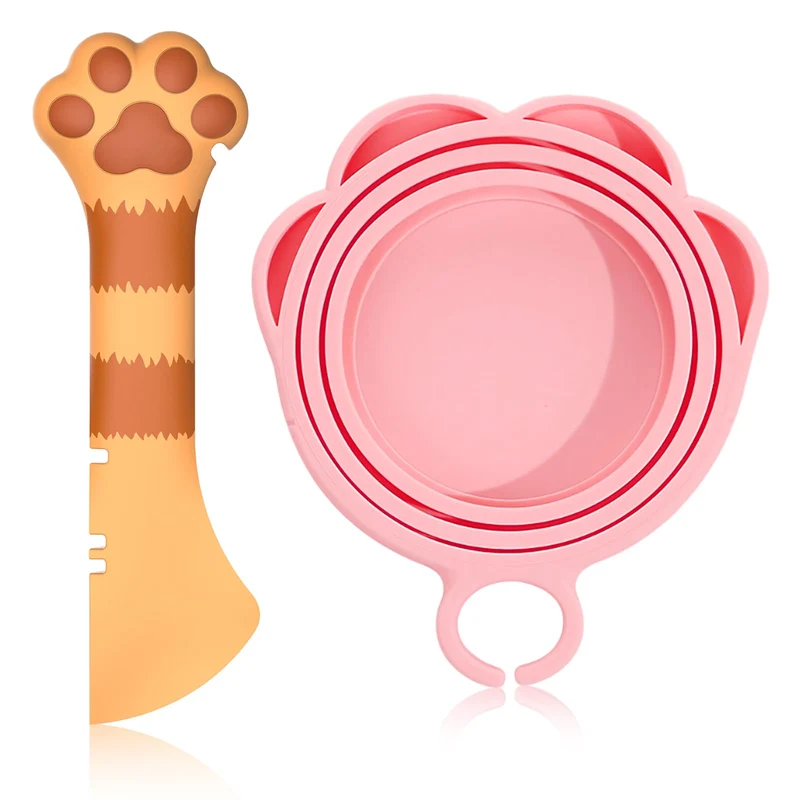 Kerros – Couvercles universels en silicone pour boîtes de nourriture pour chat et cuillère en forme de patte