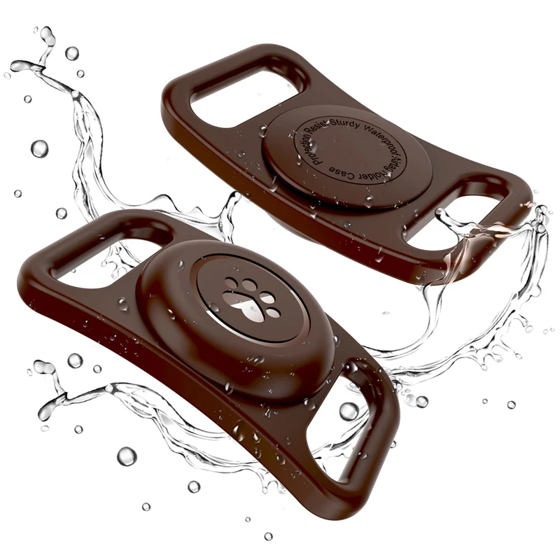 [2 Pack] Étuis AirTag pour collier de chien - Tieuwant, protection 360° en silicone chocolat