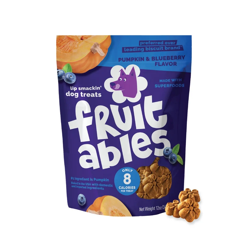 Fruitables Gâteries pour Chien Cuites au Four – Saveur Potiron et Myrtille, Faible Calories, Sans Blé Maïs Ni Soja, Fabriqué aux États‑Unis, 12 oz