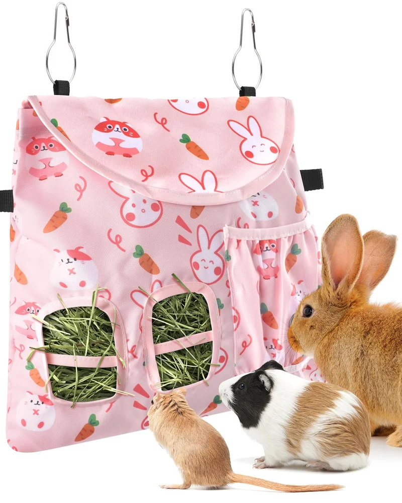 Sac d’alimentation en foin Bissap pour lapins – 2 trous, rose