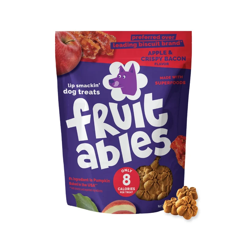 Fruitables Biscuits pour Chien – Citrouille & Bacon Pomme, Faible Calories, Sans Blé/Maïs/Soja, Fabriqué aux États‑Unis (12 oz)