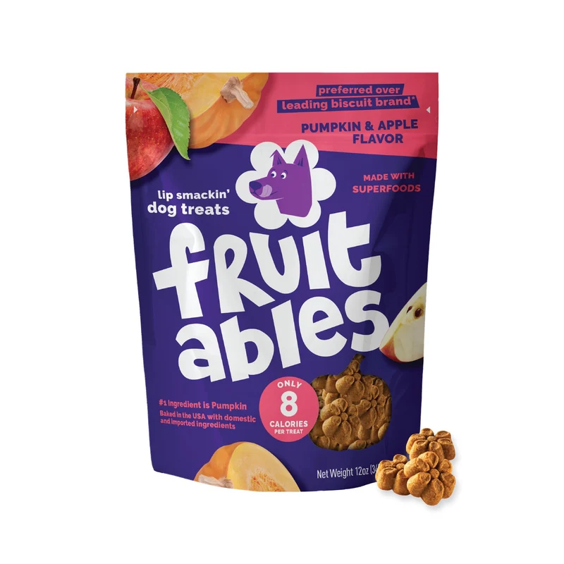 Fruitables Friandises Cuites pour Chien – Saveur Citrouille et Pomme, Faible en Calories, Sans Blé/Maïs/Soja, 12 oz, Fabriqué aux États‑Unis