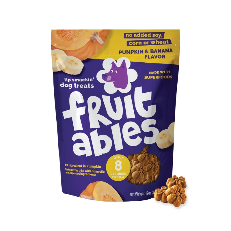 Fruitables Friandises pour Chiens – Citrouille et Banane, Faible Teneur en Calories, Sans Blé, Maïs et Soja, Fabriqué aux États‑Unis, 12 oz