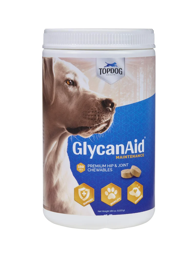 TopDog Health GlycanAid – Entretien des articulations pour chiens, 150 gommes saveur boeuf, fabriqué aux États‑Unis