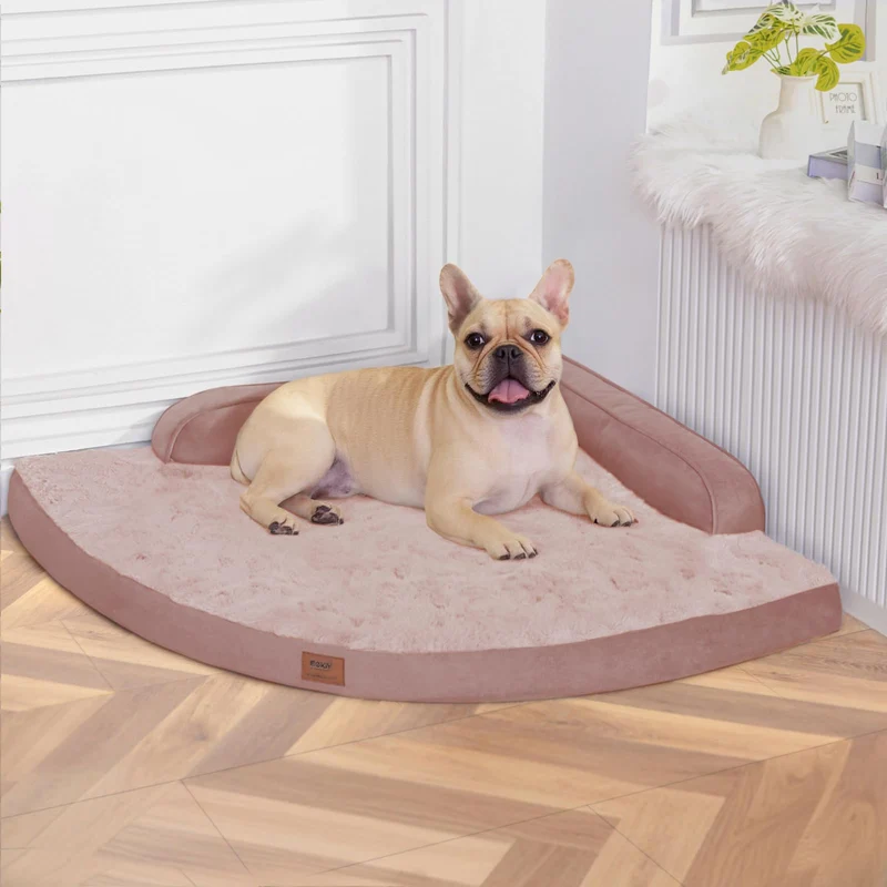 MEKIY Grand Lit Orthopédique pour Chien avec rebords – Housse lavable, anti-glisse, étanche, rose, Taille L