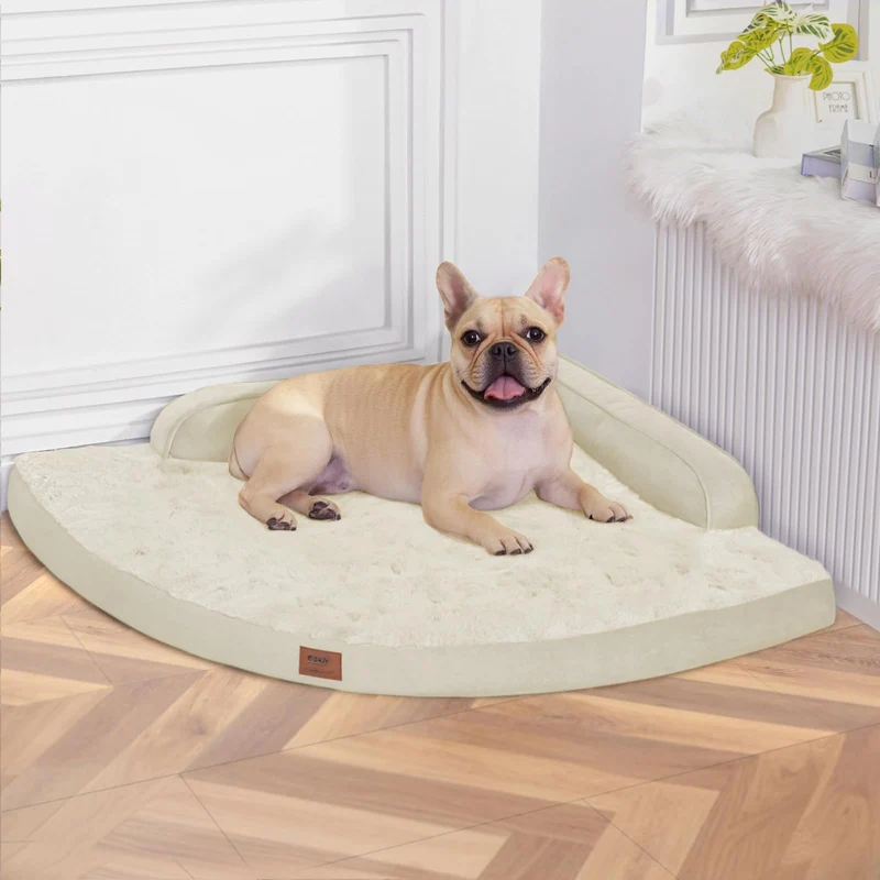 MEKIY Grand lit orthopédique pour chien avec bordures – Housse lavable, antidérapante et imperméable – Beige, Taille L
