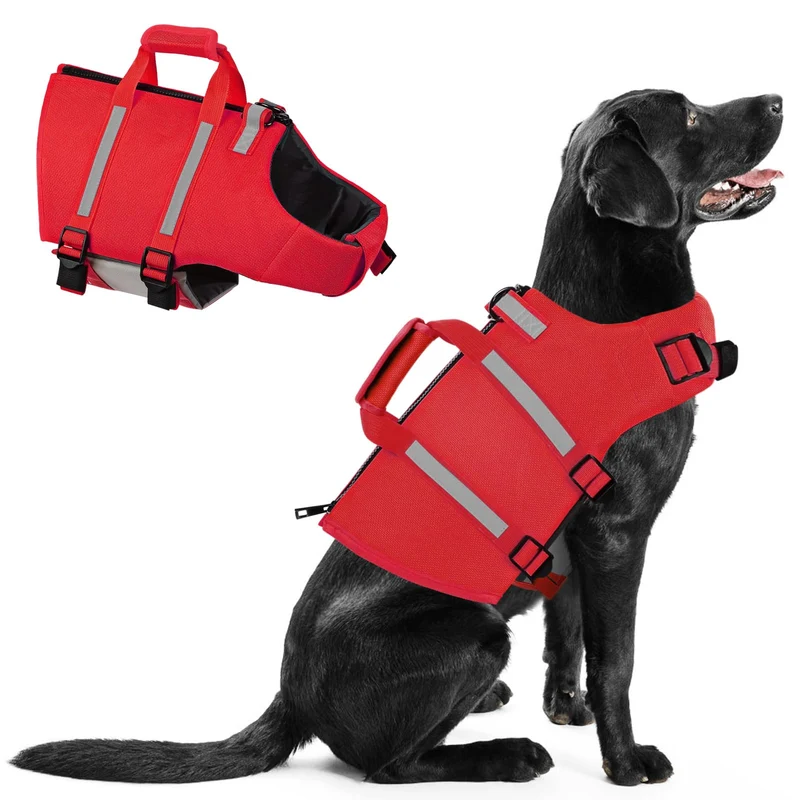 Queenmore Gilet de Sauvetage pour Chiens — Gilet de Natation Rouge Taille L avec Poignée de Secours