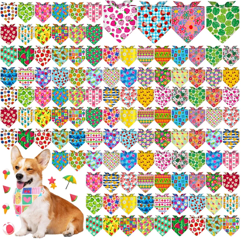 Sanwuta – Lot de 120 bandanas pour chiens et chats, motifs fruits et fleurs, ajustables et légers
