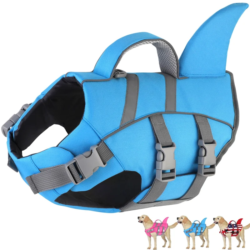 Dogcheer Gilet de Sauvetage pour Chien – Harnais Style Requin Bleu, Bande Réfléchissantes, Taille M