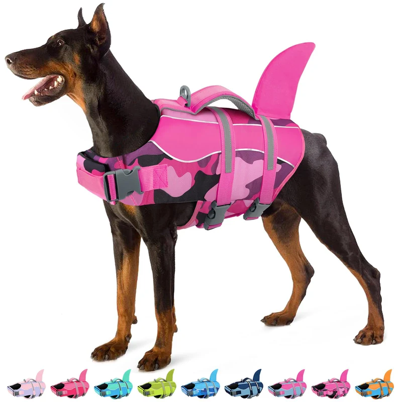 SUNFURA Gilet de Sauvetage Chien Style Requin – Rose Camouflage | Taille XL