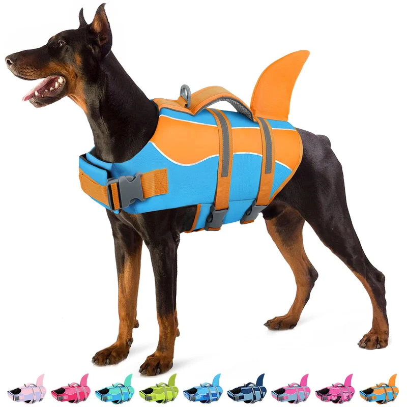 SUNFURA Gilet de sauvetage pour chien – Gilet requin pour natation et bateau, haute flottabilité, poignée de secours, réfléchissant, taille S