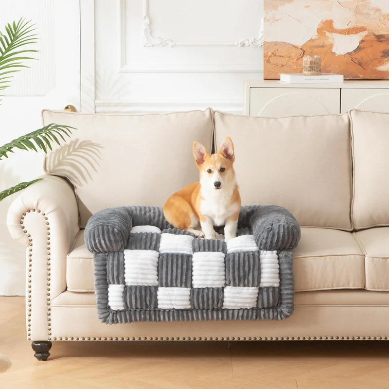 NestlyMoly Lit pour chien sur canapé avec appui — Coussins orthopédiques, housse lavable et antidérapante (Gris, Petit)