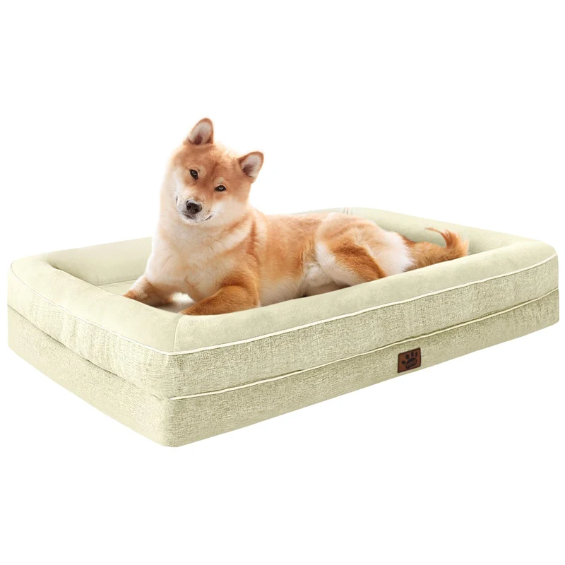 TaiBest Lit Orthopédique Étanche pour Chiens Très Grands – Mousse à Mémoire, Anti-Dérapant, Housse Lavable (Beige, Grand)