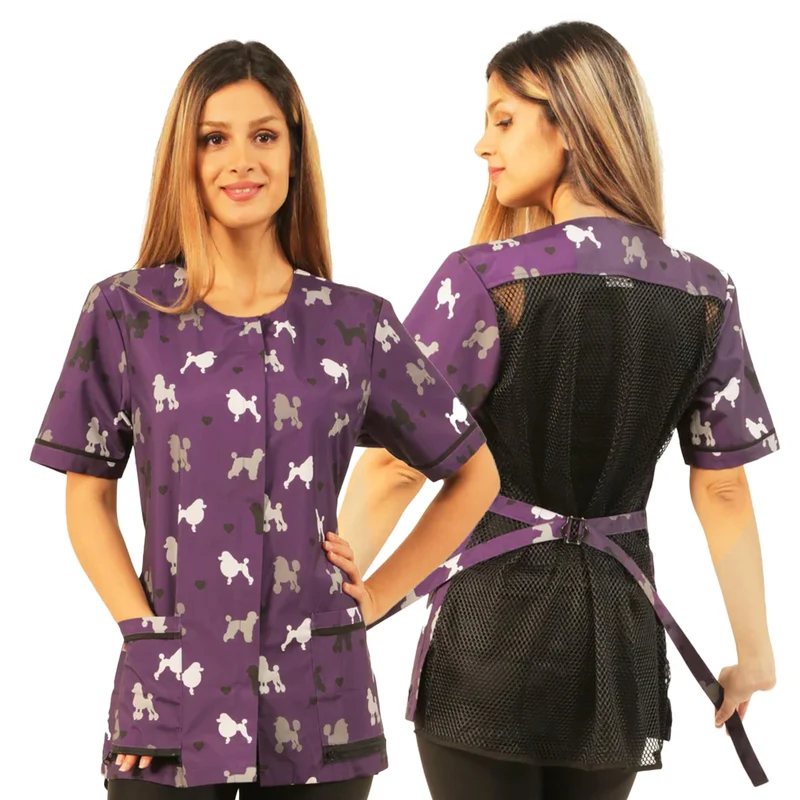Ladybird Line 710 Smock imperméable pour toiletteur canin – Purple Poodle, taille XL