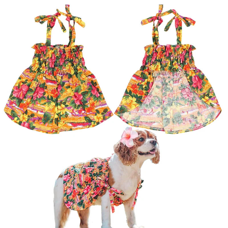 Robe Hawaïenne Parisian Pet pour Chien – 100% coton, tenue estivale légère pour petites chiennes