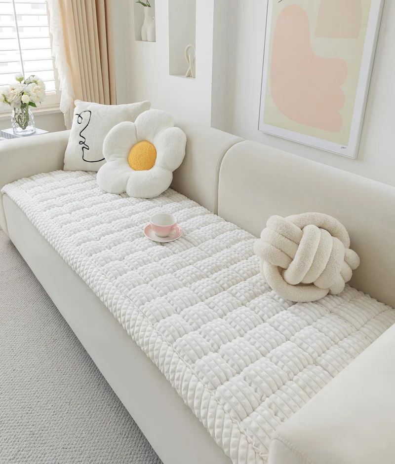 Housse Canapé Chien AEEISHOMEREFORM – Lavable, Peluche Douce, 3 Coussins, Antidérapante (Blanc 70x180 cm)
