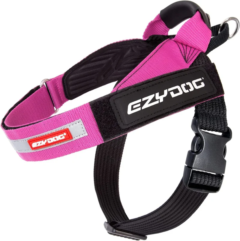 Harnais Chien EzyDog Express – Ajustable, Confort Ergonomique, Poignée et Boucle Latérale (XL, Rose)
