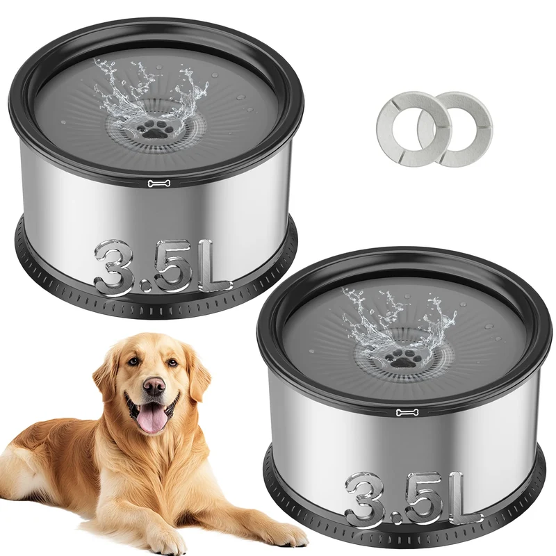 Twinsing 2 pièces – Gamelles d'eau anti-débordement en inox 3,5 L – Boire lentement pour chiens de toutes tailles – Tapis anti-dérapant