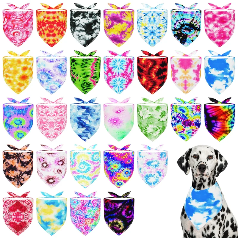 Pai Sence – Lot de 30 bandanas pour chien Tie-Dye XXL, imprimé sur un seul côté, polyester