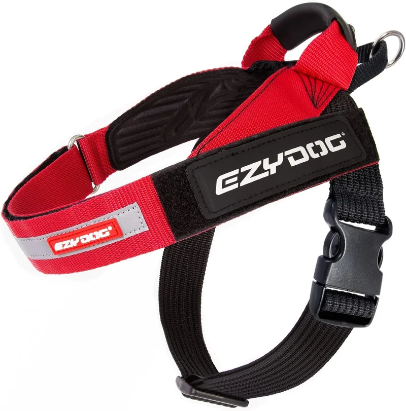 Harnais pour chien EzyDog Express – Ajustable, Confort anti-frottement, Poignée et Boucle latérale (XS, Rouge)