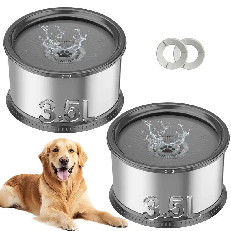 Twinsing – Gamelles d’eau sans débordement 3,5L pour chiens (118oz) – Inox, 2 pièces avec tapis anti-dérapant