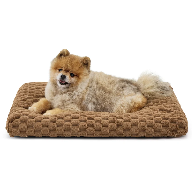 Bedsure Petit Lit Lavable pour Chien en Cage – Fleece Bulles Doux, Base Antidérapante, 23x17x3 cm (Brun Caramel)