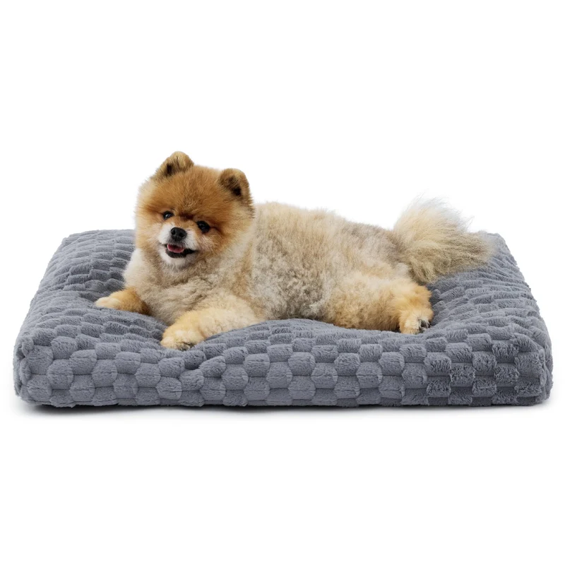 Bedsure Petit Lit pour Chien — Couchage Lavable en Cage, Peluche Boule, Base Antidérapante, 23x17x3 pouces, Gris