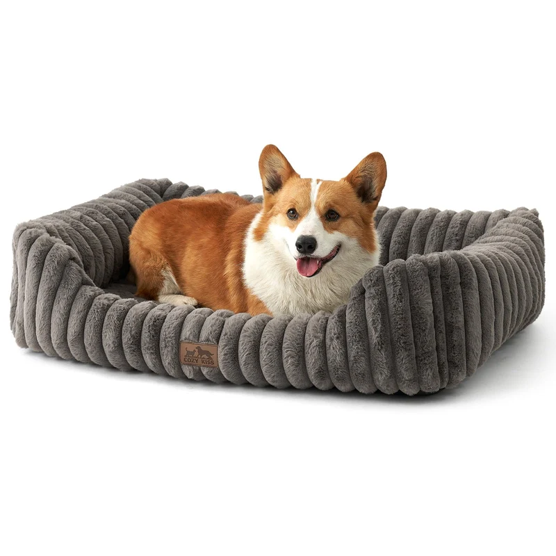 COZY KISS Panier Orthopédique pour Chiens Moyens et Grands – Lit Lavable 35x25x8 pouces, Gris