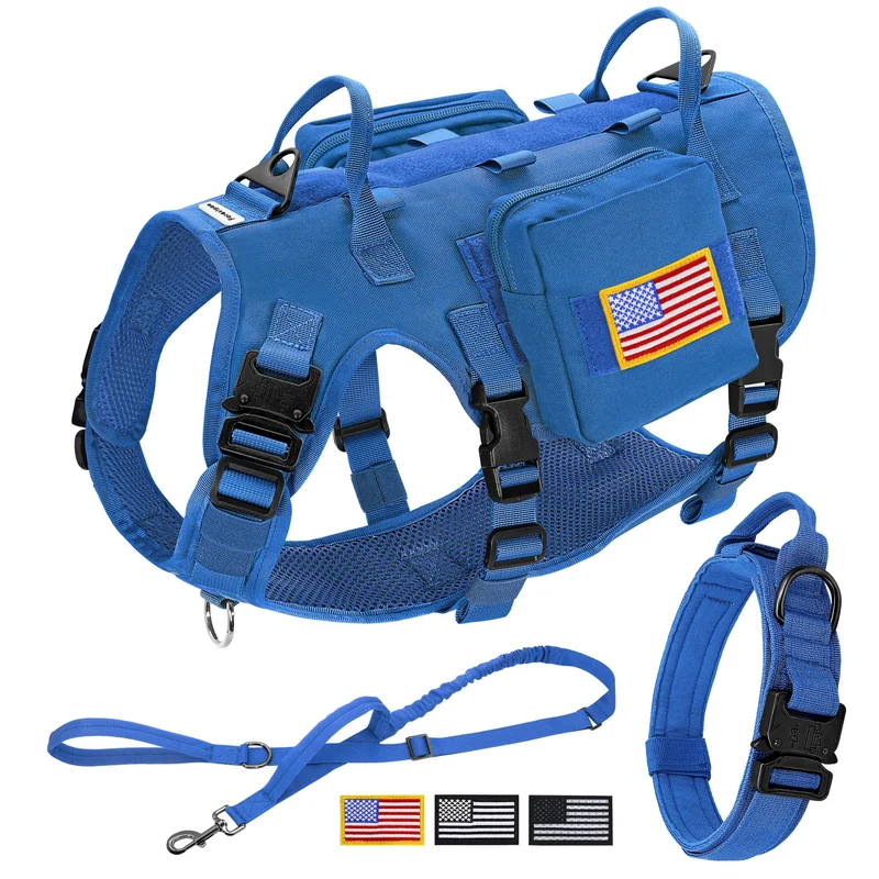 Forestpaw Harnais Tactique pour Chiens Grands — Laisse Bungee et Collier, 15,5-25,5 pouces, Bleu