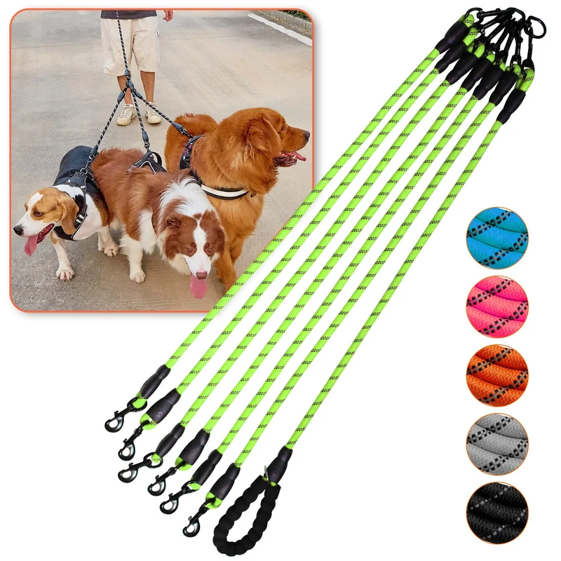 Luck Dawn Laisse pour Six Chiens – 6 Fils, Rotation 360°, Anti-Enchevêtrement et Reflechissante