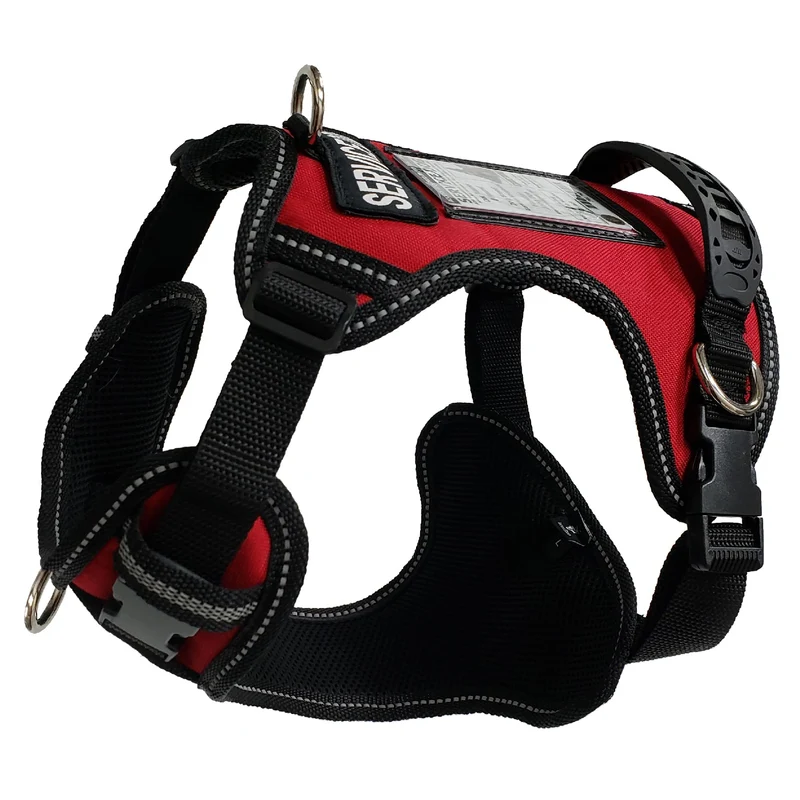 ActiveDogs Harnais Sans Traction – Harnais de service réglable pour petits chiens (19–25 pouces / 48–64 cm) avec poignée de contrôle, fenêtre d'identification, anneaux en D et bandes réfléchissantes – Rouge