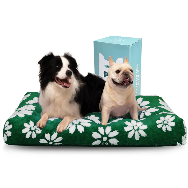 Yaning lit pour chiens extralarges 41x28 po – Confort peluche vert fleuri, housse lavable