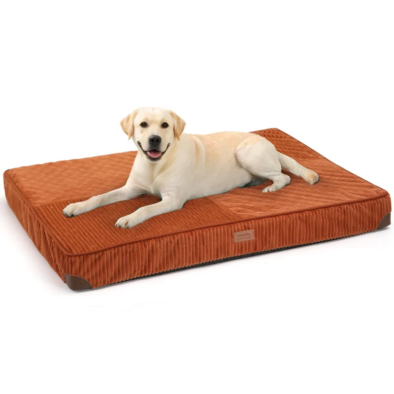 Lit pour chien FUKUMARU – Couchage orthopédique épais en corduroy, housse lavable XL et étanche – Orange