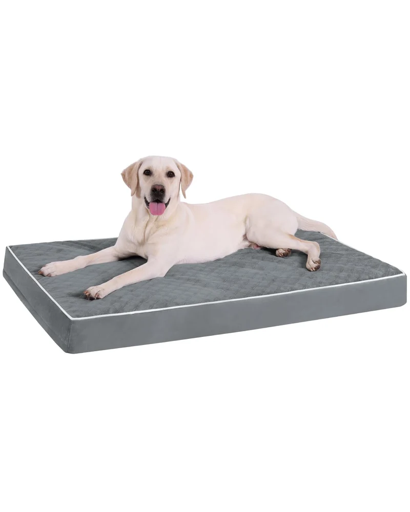 KSIIA XL Lit Chien – Couchage de Cage Imperméable avec Housse Lavable, Mousse Nid-d'œuf, 41x27 pouces, Gris Foncé