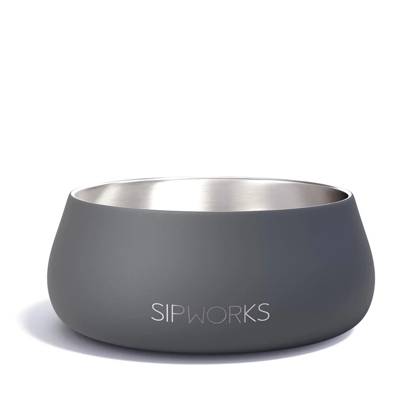 Sipworks Bol en Acier Inox 32oz – Bol Anti Déversement et Anti Glissant pour Chiens et Chats | Iron Smoke