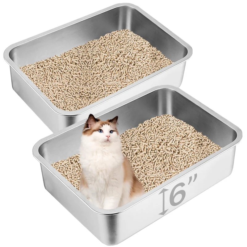 Volope – 2 Boîtes à Litière en Acier Inoxydable pour Chats, Grand Modèle 19,7 × 13,8 × 6 po