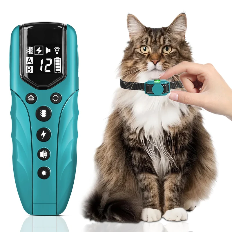 LOSULF Collier de Dressage pour Chat – Le Plus Petit et Léger, Télécommande 2000 ft, Étanche IPX7, Rechargeable, Cyan
