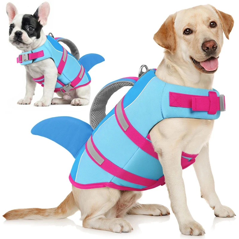 AOFITEE Gilet de natation pour chien – Taille L, Design Requin, Poignée de sauvetage et Flottaison