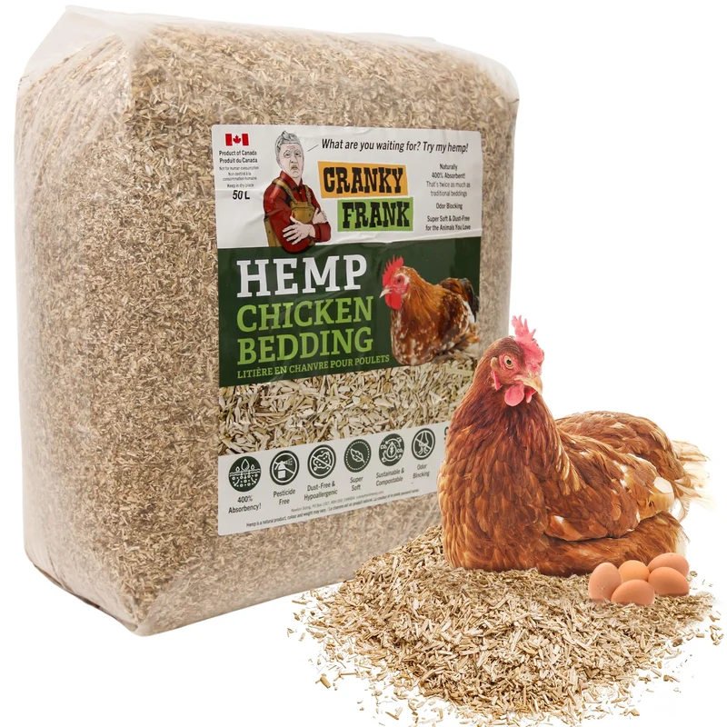 Cranky Frank – Litière au chanvre pour poulets et petits animaux, 75 L / 20 lb, Naturelle et sans poussière, Ultra absorbante