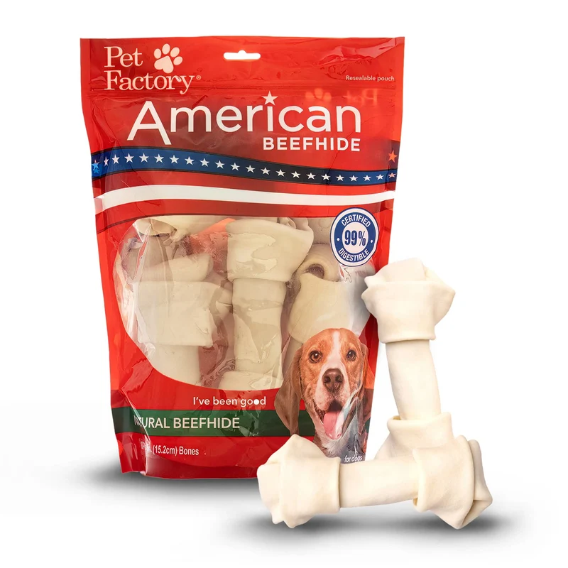 Pet Factory Os-boeuf Naturel 6-7 Pouces Noeud – Friandise à Mâcher pour Chien, Lot de 10