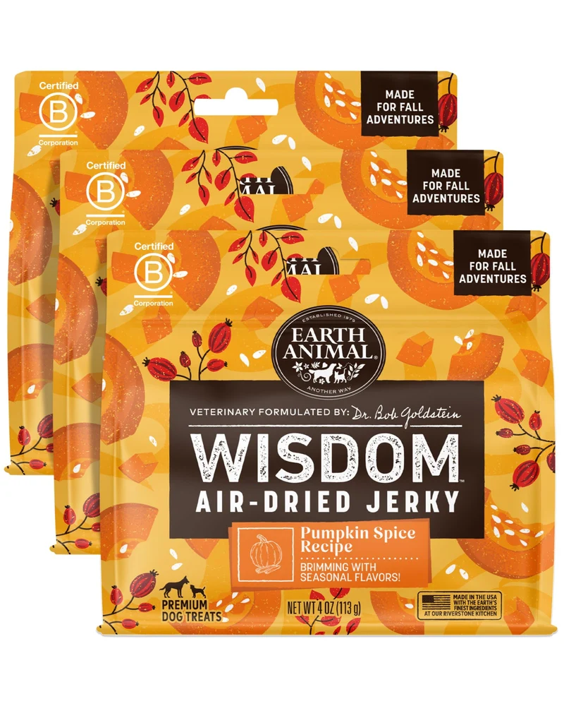 Earth Animal Wisdom - Friandises canines séchées à l’air potiron et épices - Lot de 3 sachets 113 g