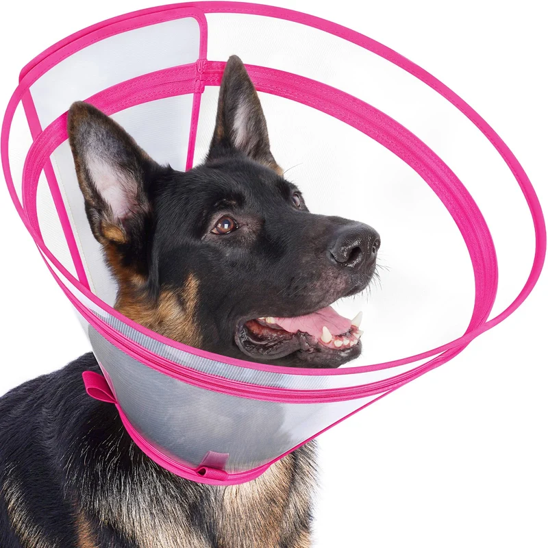 Didopet Collier de Récupération XL pour Chien – Rose Vif, Fermeture Zippée Détachable et Robuste